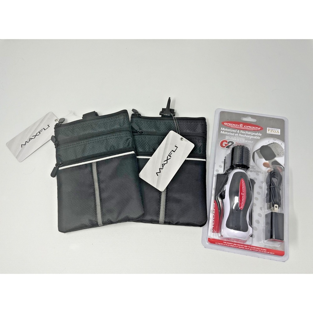 Maxfli Valuables Pouch & Groove Caddy G2 Motorized Golf Club Cleaner Bundle